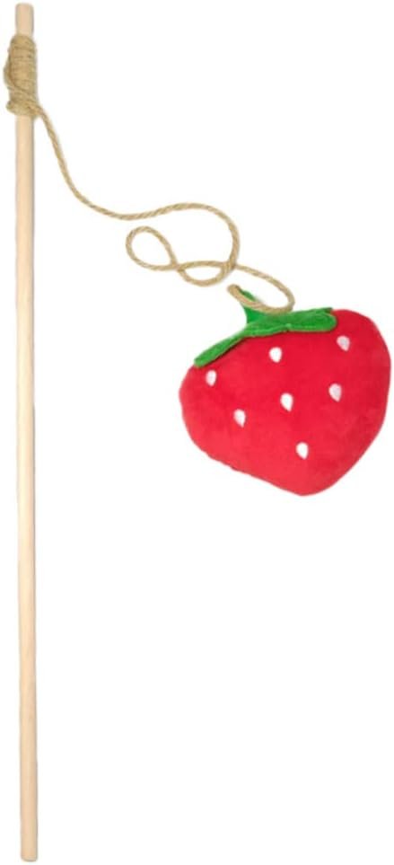 Interactive Wand Cat Toys Strawberry Kitten Teasing Stick Catnip Plush Toy Funny Cat Bite Resistant Stick (Red)