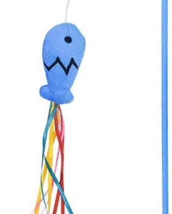 Blue Cat Wand Kitten Teaser Stick Portable Cat Teaser Fish Design Safe Colorful Balls Cats
