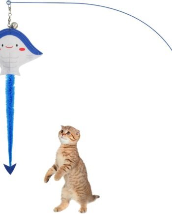 Cat Wand Toy, 35 in Long Flexible Stick with Cute Fish Shape Bell Wand Refill Cat Fishing Pole Toy Interactive Cat Toy for Indoor Cats Kittens to Pounce Chase Keep Fit (Blue)