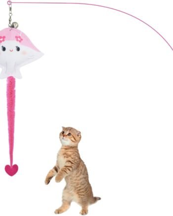 Cat Wand Toy, 35 in Long Flexible Stick with Cute Fish Shape Bell Wand Refill Cat Fishing Pole Toy Interactive Cat Toy for Indoor Cats Kittens to Pounce Chase Keep Fit (Pink)