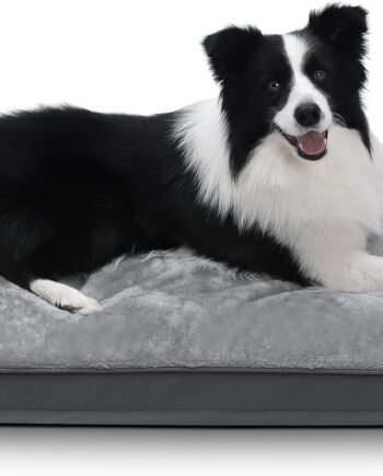 Dog Crate Bed Waterproof Deluxe Plush Dog Beds with Removable Washable Cover Anti-Slip Bottom Pet Sleeping Mattress for Large, Medium, Jumbo, Small Dogs, 35 x 22 inch, Gray