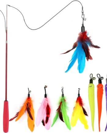 Interactive Cat Toys - Retractable Wand Toy and Feather Toys Refills for Indoor Cats to Chase and Exercise