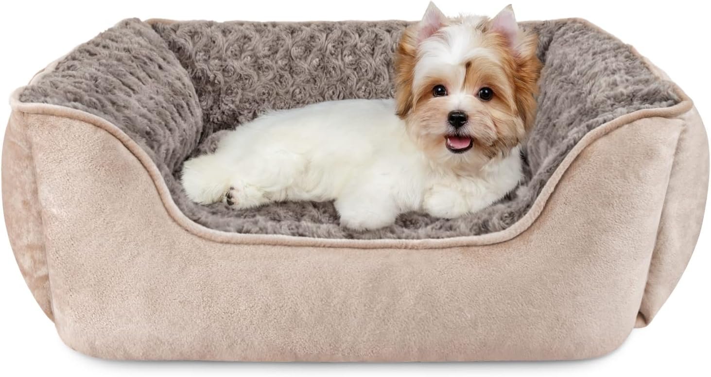 Rectangle Dog Bed for Large Medium Small Dogs Machine Washable Sleeping Sofa Non-Slip Bottom Breathable Soft Puppy Bed Durable Orthopedic Calming Pet , Multiple Size, Beige