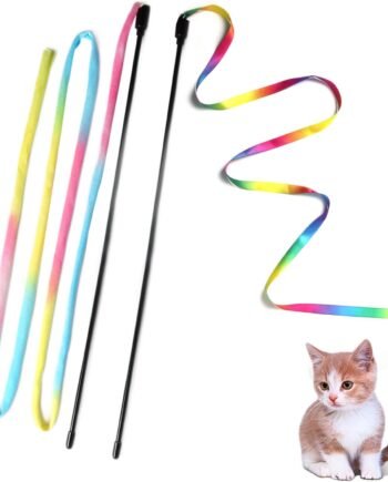 Cat Wand Toys Interactive Kitten Toys for Indoor Cats Colorful Teaser Wand String for Exercise Kitten Stick Kitty Rope Toy Rainbow Ribbon Cat Charmer -2Pcs