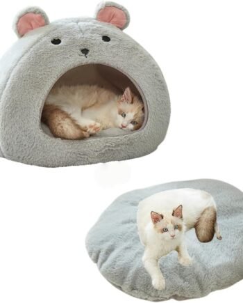 Cat Beds for Indoor Cats - Hamster-Shaped Cat Cave Bed with a Removable and Washable Cushioned Pillow. A Non-Slip Bottom Warm Cave Sleeping Nest Bed for Puppies and Kittens (Light Gray, S：15×15×12in)
