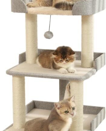 Durable Cat Scratching Post with Bed, Multi-Level 27.56in Cat Tree with Scratching Posts of Natural Sisal, All-Season Cat Tree for Indoor Large Cats, Kittens (Grey)