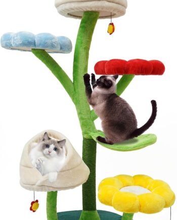 Large Cat Tree 63.8 inch Tall Cat Tower Trees with Flower Seat Cute 6-Tier Cat House Indoor Multi-Level Plant-Shaped Cat Climbing Frame for Indoor Cats, Color