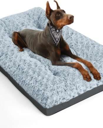 Deluxe Washable Dog Bed for Large Dogs Dog Crate Mat 36 Inch Comfy Fluffy Kennel Pad Anti-Slip for Dogs Up to 70 lbs, 36" x 23", Grey
