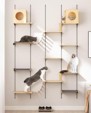 Wall-Mounted Cat Climber Furniture – 25-Piece Set with Cat Shelves, House, Platform, Bridge, Hammock & Scratching Board – DIY Indoor Playground Furniture for Cats
