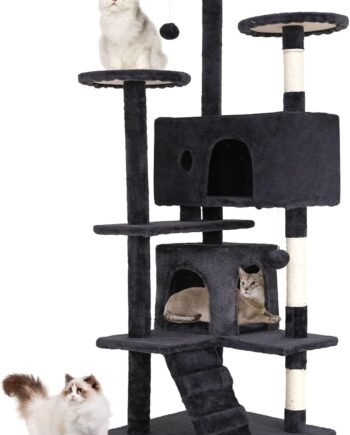 54in Cat Tree Tower for Indoor Cats,Multi-Level Furniture Activity Center with Scratching Posts Stand House Condo Funny Toys Kittens Pet Play House,Dark Gray