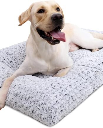 Washable Dog Bed Deluxe Plush Dog Crate Beds Comfy Kennel Pad Anti-Slip Pet Sleeping Mat for Large, Jumbo, Medium, Small Dogs Breeds, 35" x 23", Gray