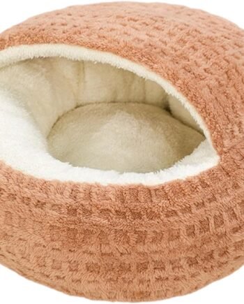 Hooded Semi Enclosed Shell Shaped Pet Nest, Plush Cat Bed Hooded, Plush Cat Bed, Cozy Warming Anti-Slip Small Dog Bed for Puppy and Kitten, Calming Sleeping, Machine Washable (Coffee, Small)