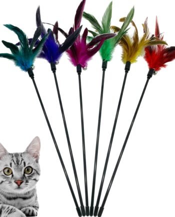 Cat Wand Toy Feather Stick Cat Toys, 6 Pieces Interactive Cat Toy Feathers Wand for Indoor Cats (A)