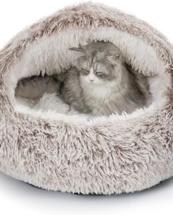 Plush Hooded Cat Bed, Calming Nest, Self-Warming Cave, Cozy Pod for Indoor Cats or Small Dogs, Removable Washable Cove With Non-Slip Bottom