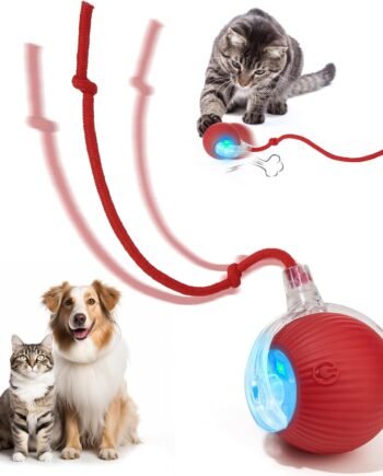 Interactive Dog & Cat Electric Active Toys, Smart Rolling Ball for Dogs & Cats, 360° Smart Automatic Rolling Pet Ball, Fast Moving Toy for Bored Indoor Kitty, Rechargeable(Red)