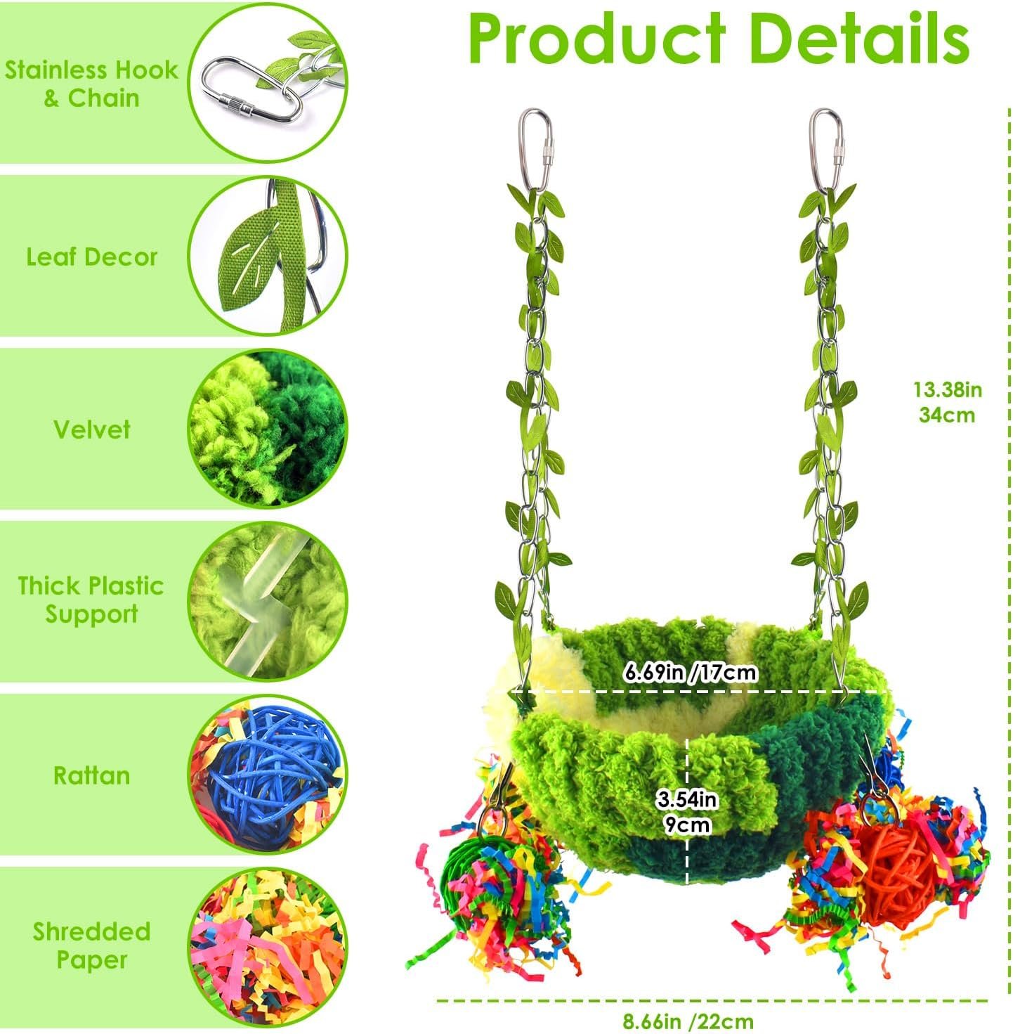 Conure Nest, Bird Breeding Bed Cockatiel Snuggle Nest Parakeet Swing Bed for Small Pets, Size Large