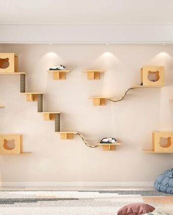 Cat Wall Shelves, Cat Wall Furniture, Cat Shelves and Perches for Wall, Cat Wall Steps Set with 4 Cat Condos House, 9 Cat perches, 2 Bridge Ladder, 3 Sisal Cat Scratching Post