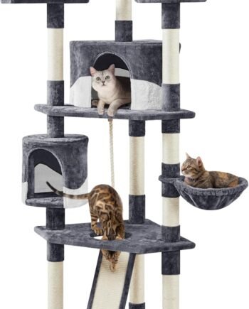 79in Multi-Level Cat Trees Indoor Cat Tower with Sisal-Covered Scratching Posts, Plush Perches and Condo for Kittens, Cats and Pets - Dark Gray and White