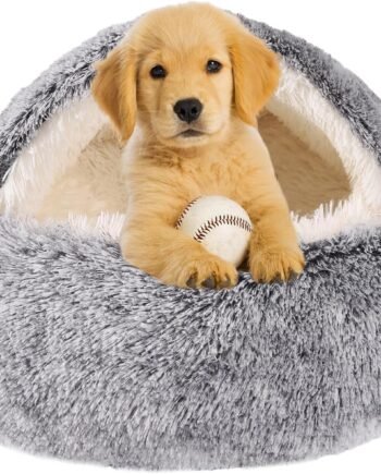 Hooded Dog Bed for Small Dogs, Nest Dog Beds, Washable Cute Cat Cave Bed, Cozy Nook Pet Bed for Dogs or Cats, Anti-Slip Puppy Bed Fits up to 22 lbs Pets(Grey, 20" x 20")