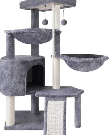 Three Layer Cat Tree with Cat Condo and Two Hammocks,Grey