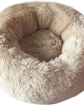 Modern Soft Plush Round Pet Bed for Cats or Small Dogs, Mini Medium Sized Dog Cat Bed Self Warming Autumn Winter Indoor Snooze Sleeping Cozy Kitty Teddy Kennel (20'' D x 8'' H, Champagne)