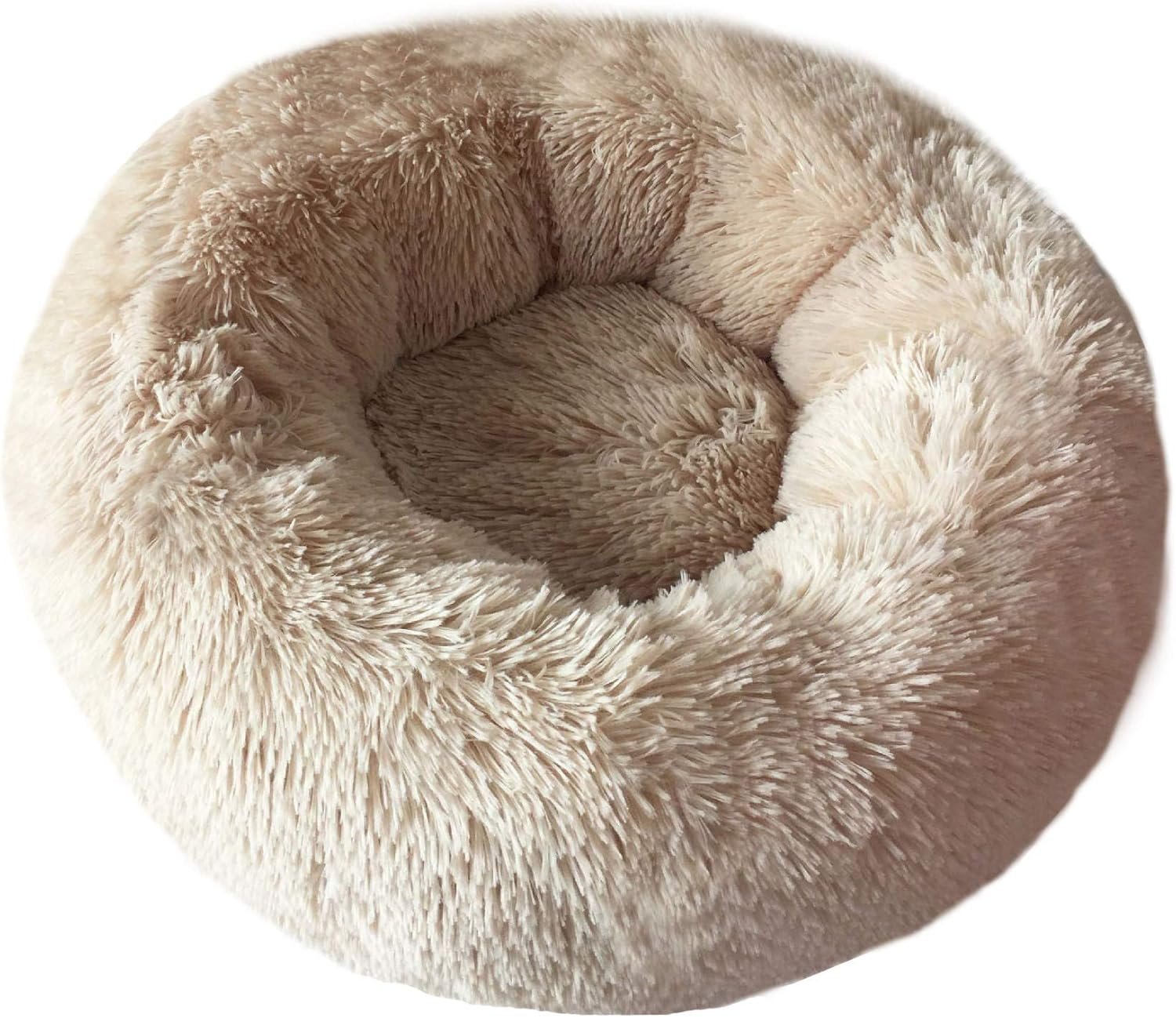 Modern Soft Plush Round Pet Bed for Cats or Small Dogs, Mini Medium Sized Dog Cat Bed Self Warming Autumn Winter Indoor Snooze Sleeping Cozy Kitty Teddy Kennel (20'' D x 8'' H, Champagne)