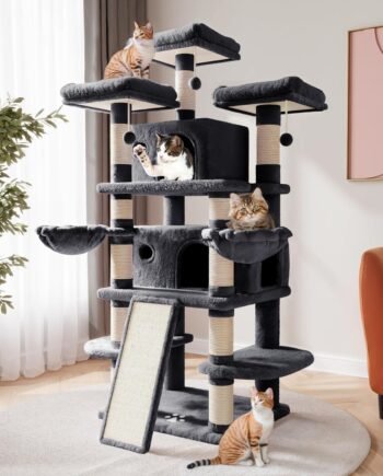68 Inches Multi-Level Large Cat Tree for Large Kitties/Big Cat Tower with Condo/Cozy Plush ‌Pussycat Perches/Sisal Scratching Posts and Hammocks/Activity Center/Dark Grey